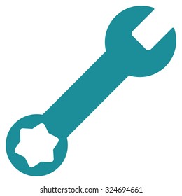 Wrench vector icon. Style is flat symbol, soft blue color, rounded angles, white background.