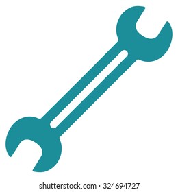 Wrench vector icon. Style is flat symbol, soft blue color, rounded angles, white background.