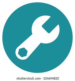 Wrench vector icon. Style is flat symbol, soft blue color, rounded angles, white background.