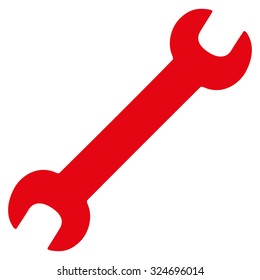 Wrench vector icon. Style is flat symbol, red color, rounded angles, white background.