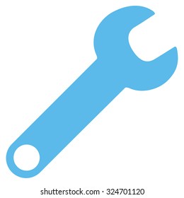 Wrench vector icon. Style is flat symbol, blue color, rounded angles, white background.