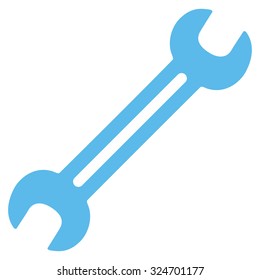 Wrench vector icon. Style is flat symbol, blue color, rounded angles, white background.