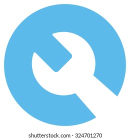Wrench vector icon. Style is flat symbol, blue color, rounded angles, white background.