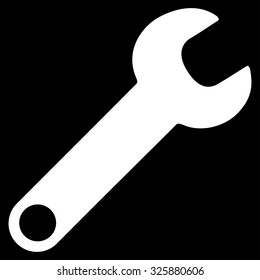 Wrench vector icon. Style is flat symbol, white color, rounded angles, black background.