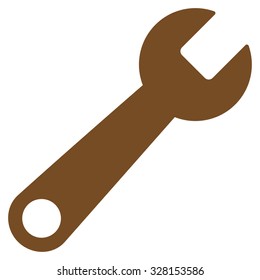 Wrench vector icon. Style is flat symbol, brown color, rounded angles, white background.
