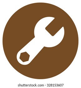 Wrench vector icon. Style is flat symbol, brown color, rounded angles, white background.