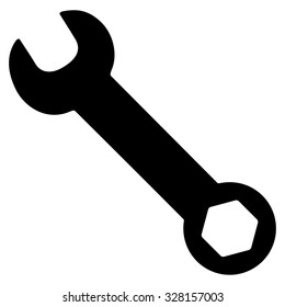 Wrench vector icon. Style is flat symbol, black color, rounded angles, white background.