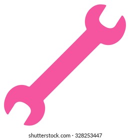 Wrench vector icon. Style is flat symbol, pink color, rounded angles, white background.