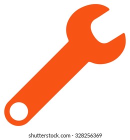 Wrench vector icon. Style is flat symbol, orange color, rounded angles, white background.