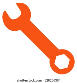 Wrench vector icon. Style is flat symbol, orange color, rounded angles, white background.