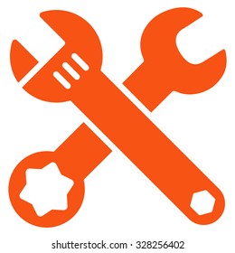 Wrench vector icon. Style is flat symbol, orange color, rounded angles, white background.