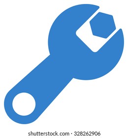 Wrench vector icon. Style is flat symbol, cobalt color, rounded angles, white background.