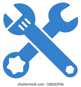 Wrench vector icon. Style is flat symbol, cobalt color, rounded angles, white background.