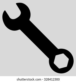 Wrench vector icon. Style is flat symbol, black color, rounded angles, light gray background.
