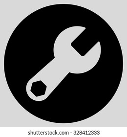 Wrench vector icon. Style is flat symbol, black color, rounded angles, light gray background.