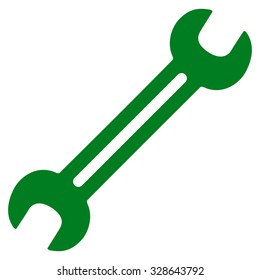 Wrench vector icon. Style is flat symbol, green color, rounded angles, white background.