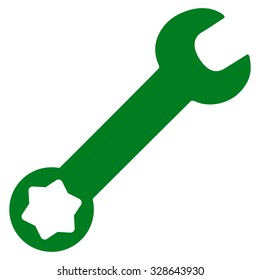 Wrench vector icon. Style is flat symbol, green color, rounded angles, white background.