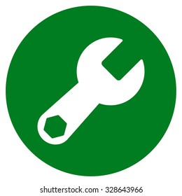 Wrench vector icon. Style is flat symbol, green color, rounded angles, white background.