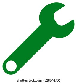 Wrench vector icon. Style is flat symbol, green color, rounded angles, white background.