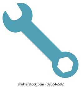 Wrench vector icon. Style is flat symbol, cyan color, rounded angles, white background.