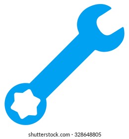 Wrench vector icon. Style is flat symbol, blue color, rounded angles, white background.