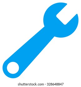 Wrench vector icon. Style is flat symbol, blue color, rounded angles, white background.