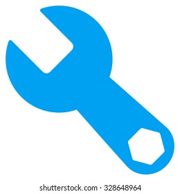 Wrench vector icon. Style is flat symbol, blue color, rounded angles, white background.