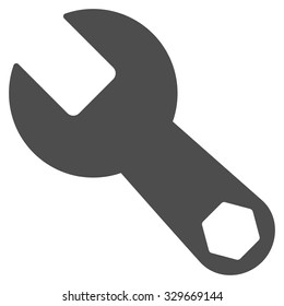 Wrench vector icon. Style is flat symbol, gray color, rounded angles, white background.