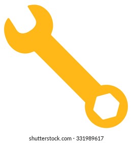 Wrench vector icon. Style is flat symbol, yellow color, rounded angles, white background.