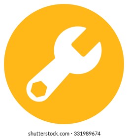 Wrench vector icon. Style is flat symbol, yellow color, rounded angles, white background.