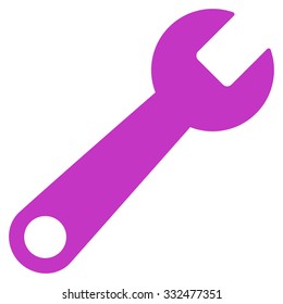 Wrench vector icon. Style is flat symbol, violet color, rounded angles, white background.