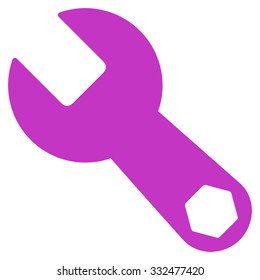 Wrench vector icon. Style is flat symbol, violet color, rounded angles, white background.