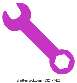 Wrench vector icon. Style is flat symbol, violet color, rounded angles, white background.