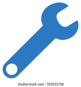 Wrench vector icon. Style is flat symbol, smooth blue color, rounded angles, white background.