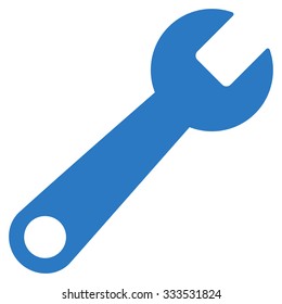 Wrench vector icon. Style is flat symbol, smooth blue color, rounded angles, white background.