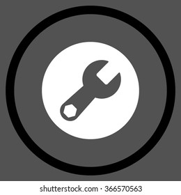 Wrench vector icon. Style is flat circled symbol, color, rounded angles, white background.