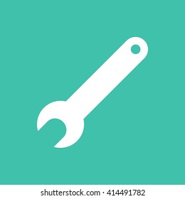 Wrench    vector icon. White  illustration isolated on green  background for graphic and web design.