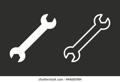 Wrench vector icon. White illustration isolated on black background for graphic and web design.