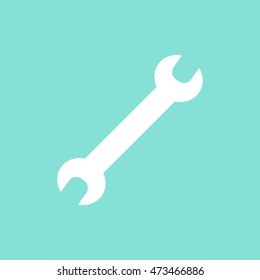 Wrench vector icon. White illustration isolated on green background for graphic and web design.