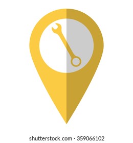 Wrench - vector icon;  yellow map pointer
