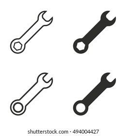 Wrench vector icons set. Black illustration isolated on white background for graphic and web design.