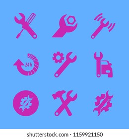 wrench vector icons set. with wrench hammer, wrench screwdriver, car repair and diagnostycs wrench in set