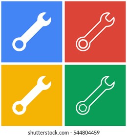Wrench vector icons set. White illustration isolated for graphic and web design.