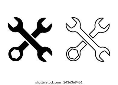 Ilustración vectorial de llave inglesa, iconos de llave cruzada