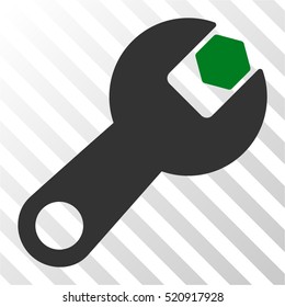 Wrench vector pictogram. Illustration style is flat iconic bicolor green and gray symbol on a hatch transparent background.