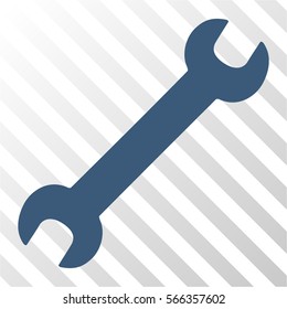 Wrench vector pictogram. Illustration style is flat iconic blue symbol on a hatched transparent background.