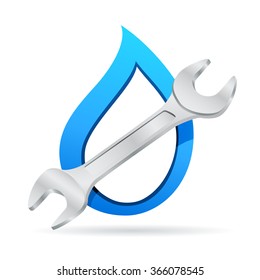 wrench and water drop - vector icon