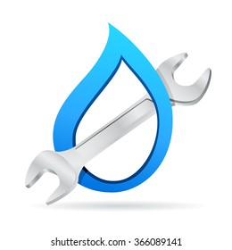 wrench and water drop - vector icon