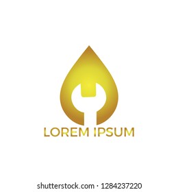 Wrench and water drops vector logo design. Plumbing company logo vector concept. 