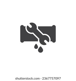 Wrench and water pipe vector icon. filled flat sign for mobile concept and web design. Plumbing service glyph icon. Symbol, logo illustration. Vector graphics